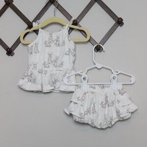 Kate Quinn White Bunny Print Two-Piece Set with Ruffles Size 12M